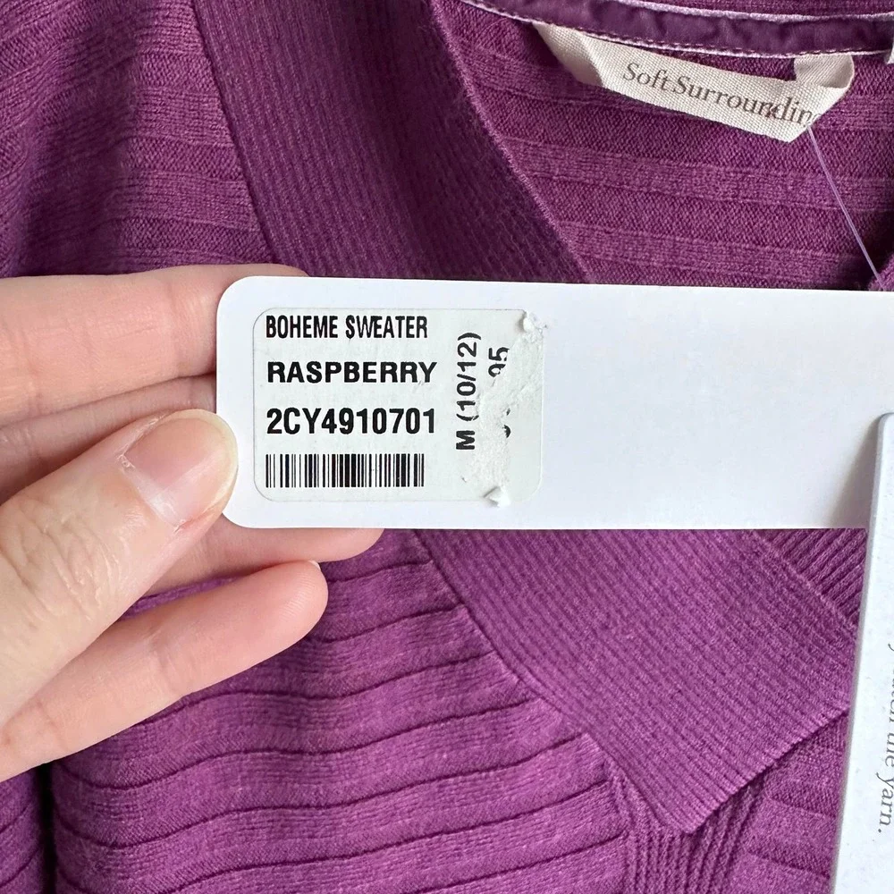 NWT SOFT SURROUNDINGS Raspberry Boheme Ladies Casual V-Neck Sweater, M‎